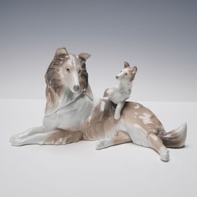 Lladro Porcelain Figurine, Collie with Puppy 1006459