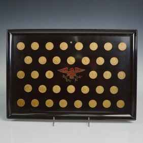 Couroc Hand Inlaid Eagle and Presidential Coin Tray Wall Art