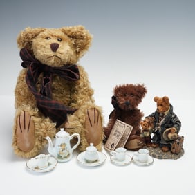 12pc Boyds Collection Mohair Bears, Figurine & Hummel Tea Set