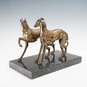 Bronze Greyhounds Sculpture on Marble Base