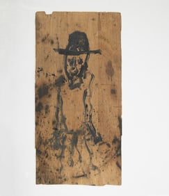 Original Monochrome Oil on Wood Board, Expressionist Figure