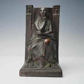 Signed 1914 S. Morani Bronze Pondering Maiden Bookend