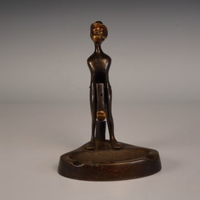 Figural Bronze Ashtray with Standing Man Form