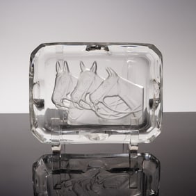 Vintage Glass Ashtray, Three Horse Heads