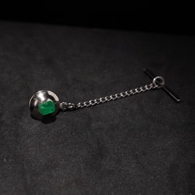 Emerald Silver-Tone Tie-Tack