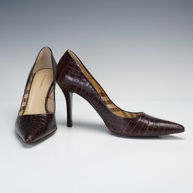 Burberry Heels, Brown Leather Croc Embossed Ladies Shoes