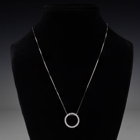14K White Gold 0.51ctw Diamond Circle Pendant Necklace