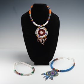 3pc African Beaded Choker and Pendant Necklaces