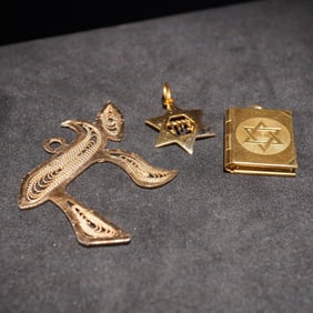 3pc Gold Plated Judaica Religious Pendants and Locket