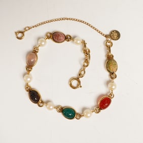 Scarab Gemstone and Pearl Bracelet 1/20 12K Gold Filled