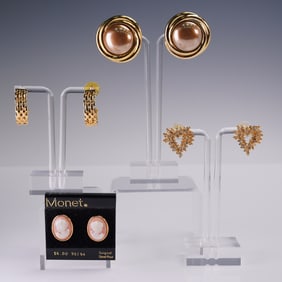 4 Pair Ladies Post Earrings incl. Monet & Rhinestone Studs