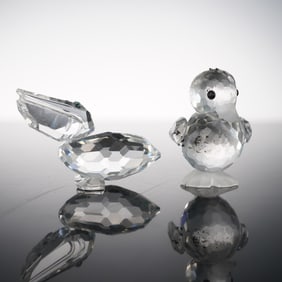 2pc Swarovski Crystal Figurines, Standing Duck, Pelican