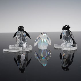 3pc Swarovski Crystal  Penguins and Rabbit Figurines