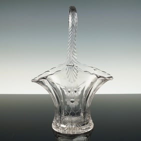 Pressed and Etched Glass Basket with Twisted Handle