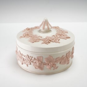 Wedgwood Pink and White Embossed Covered Dish
