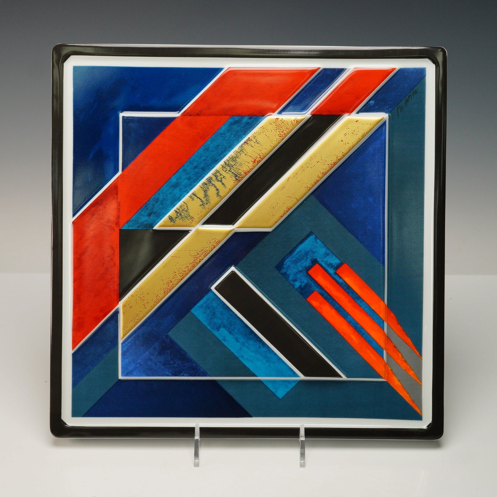 Herbert Hajek for Rosenthal Studio, Centennial Year Porcelain Plate, Signed: This striking Rosenthal Studio Line porcelain Jahresteller from 1980 showcases the bold abstract geometric artistry of Herbert Hajek. Designed in celebration of Rosenthal's centennial year, the plate
