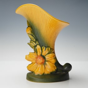 Roseville Pottery Yellow Cornucopia Vase, Peony