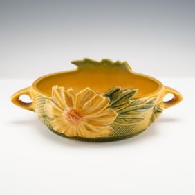 Roseville Pottery Peony Handled Bowl, Sienna Brown