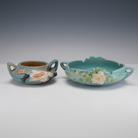2pc Roseville Pottery Apple Blossom Bowl and Magnolia Sugar Bowl