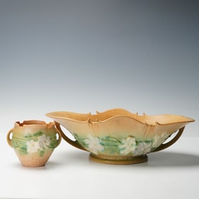 2pc Roseville Pottery Console Bowl & Vase, Cosmos