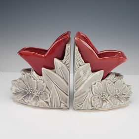 Pair of McCoy Pottery Red Planter Bookends