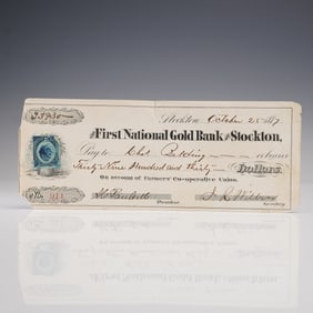 1877 First National Gold Bank of Stockton Check