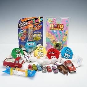 16pc Collection of Toy Cars, M&M Beanies & Dispenser, Pez & Nano Kitty
