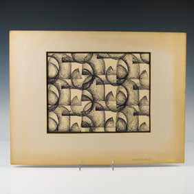 Original Ink on Paper Drawing, Geometric Abstract Composition by Petterson