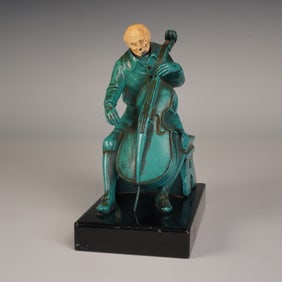 J. Ruhl 1932 Metal Cellist Bookend on Marble Base