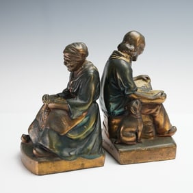 2pc Cast Iron Figurine Bookends, Darby and Joan