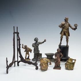 7pc Collection of Bronze and Brass Figurines and Accessories