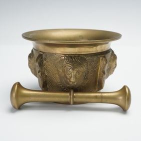 19th Century French Metal Mortar with Pestle