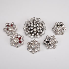 6pc Rhinestone Button-Back Ornaments and Brooch