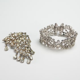 2pc Costume Rhinestone Brooch and Bracelet