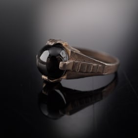 Black Cabochon Silver Metal Ring