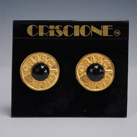 CrisCione Black Crystal Heart Clip-On Earrings