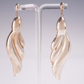 Pair of Sculptural Silver-tone Abstract Drop Earrings