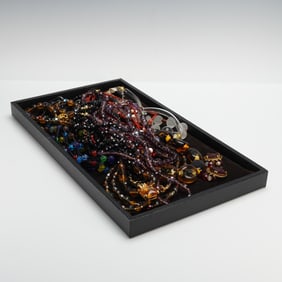 Assortment of Costume Beaded Necklaces and Intaglio Earrings