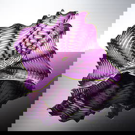 Dale Chihuly Persian Art Glass Sculpture Set, Imperial Iris: A two-piece hand-blown glass sculpture from Dale Chihuly's celebrated Persian series, titled Imperial Iris Persian with Chartreuse Lip Wraps. Each vessel features fluid undulations and alternating ban