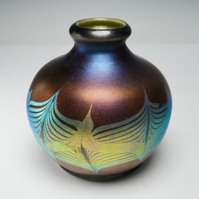 Tiffany Studios Favrile Iridescent Glass Vase w/ Etched L.C.T. Signature