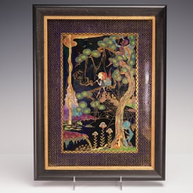 Wedgwood Black Fairyland Lustre Plaque, Elves In A Pine Tree Z5154