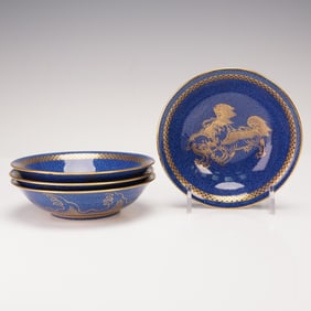 4pc Wedgwood Lustre Powder Blue Bone China Foo Dogs Mini Bowls, Z4812