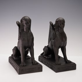 Pair of Wedgwood Black Basalt Figures, Sphinx