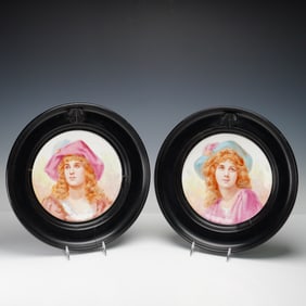Pair of Artist-Painted Porcelain Plates Framed by J.P. Hewitt