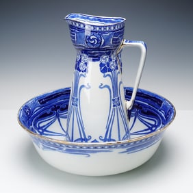 2pc Royal Doulton Art Nouveau Aubrey Pitcher and Wash Basin