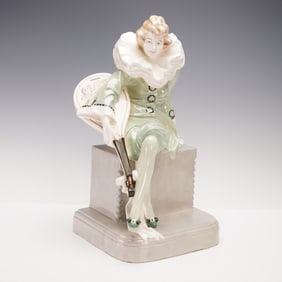 Goldscheider Figurine by Thomasch, Female Pierrot with Mandolin