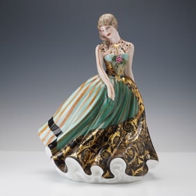 Prototype Royal Doulton Figurine, Lady in Green and Gold Striped Gown