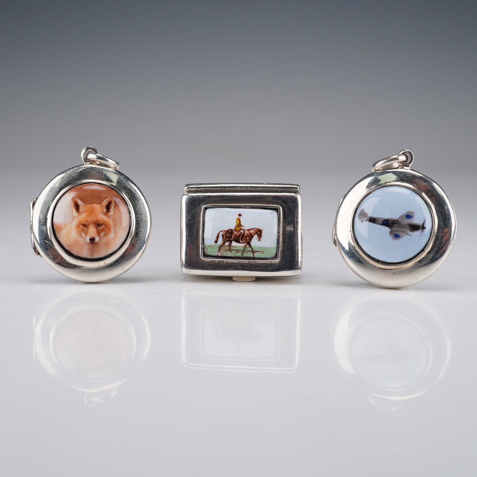 3pc Sterling Silver Pictorial Lockets and Box, Animal and Plane Motif (1 of 9)
