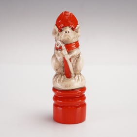 Doulton Lambeth by George Tinworth Mouse Chess Piece, Red Bishop