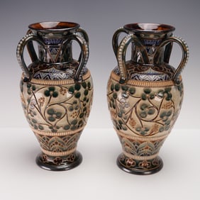 Pair of Doulton Lambeth by Mark V Marshall Stoneware Vases
